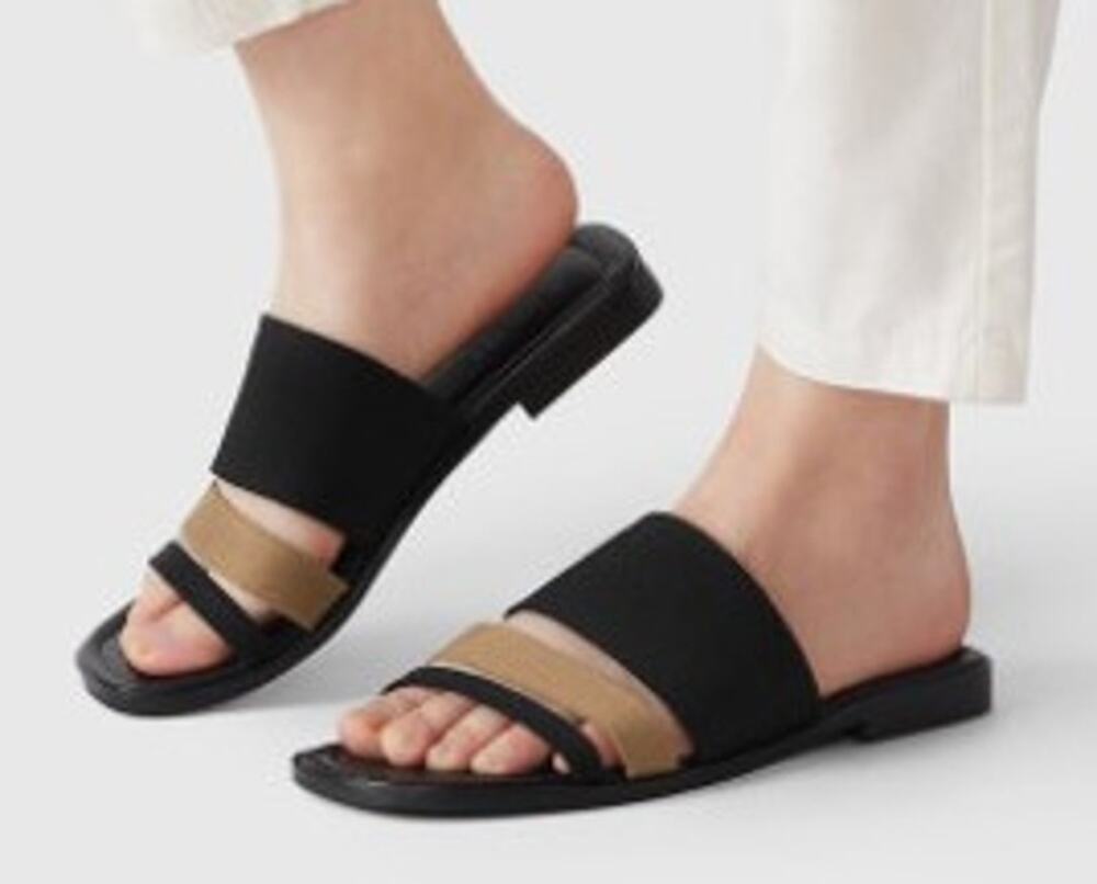 Vivaia Doris Square Toe Slide Sandal Old Money Knit Comfort Black Brown 7-7.5